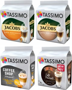 Tassimo Zestaw Latte Macchiato, Latte Caramel, Toffee Nut, Baileys