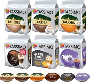 Kapsu?ki Tassimo Jacobs kawy mleczne, Latte, Cappucino, 5+1 GRATIS.